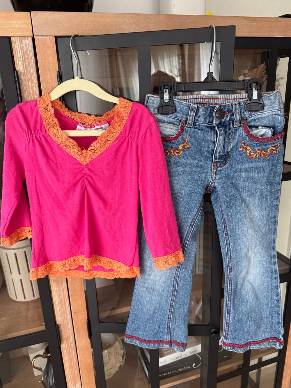 Vintage y2k mary-kate & ashley jeans lace long sleeve top toddler girl embroider